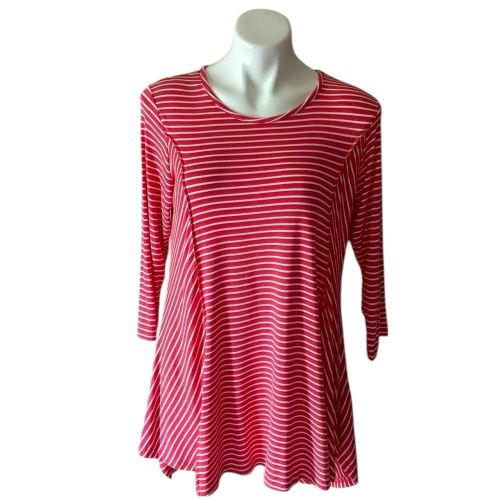 Anne French Women’s Coral Striped 3/4 Sleeve Tunic Size Medium Nautical Preppy